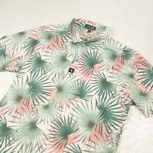 Bad Birdie Polo Shirt Mens Large Green Flowers All Over Print Golf Stretch